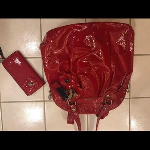 Coach Red Poppy Patent Leather Hobo Bag w/ wallet